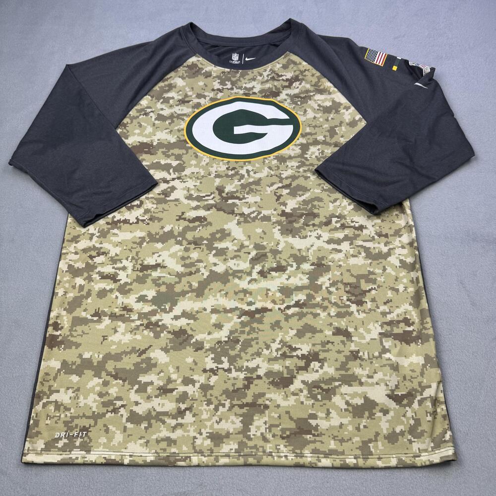 Green Bay Packers Shirt Mens Large Camo NFL Football Nike Dri-FIT Salute Service